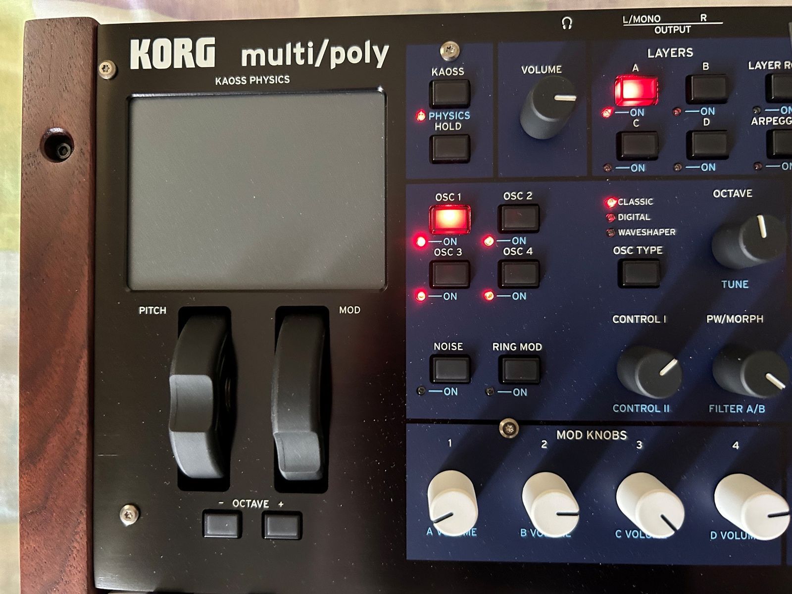 Korg Multi/Poly 37-Key Analog Modeling Synthesizer 2024 - Present - Black & Blue with Wood Sides - Image 3
