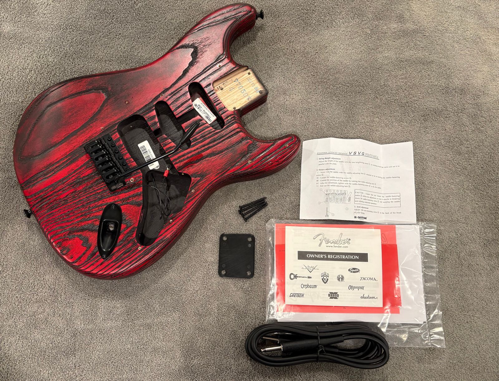 Fender USA Sandblasted Stratocaster Body w/Hardware, Jim Root Tweed HSC - Crimson Red - Image 8